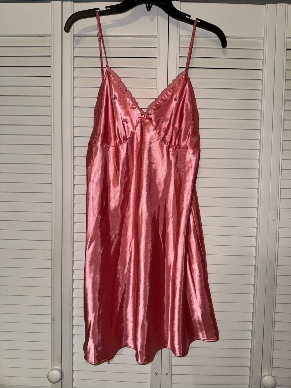 Adonna Shiny Rose Pink Satin Slip Chemise and Robe with Lace Trim